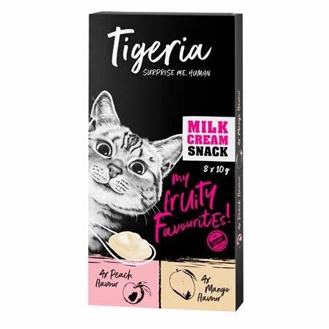 Ласощі для котів Tigeria Milk Cream Mix зі смаком персика та манго 8 стиків x 10 г від компанії ПП Блищик - фото 1