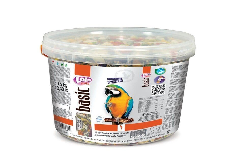 LoLo Pets basic for BIG PARROTS Сухий корм для великих папуг, відро 1,5 кг від компанії ПП Блищик - фото 1