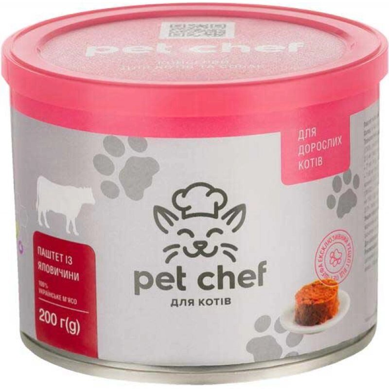 Pet Chef паштет мясний з яловичиною для дорослих котів 200г від компанії ПП Блищик - фото 1