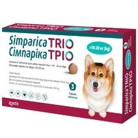 Simparica TRIO (plain tryio) таблетки з блохи, кліщів та хельменти для собак від 10 до 20 кг, упаковка (3 шт.) 3 шт