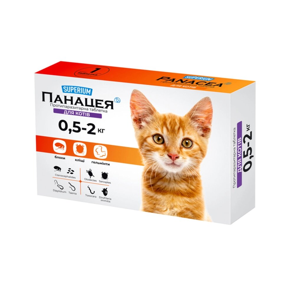 Суперіум панацея, протипаразитарні пігулки для котів 0,5-2кг від компанії ПП Блищик - фото 1