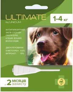 ULTIMATE Краплі від бліх, кліщів, вошей та власоїдів для собак 1-4 кг (s-метопрен, фіпр) 0,8 мл