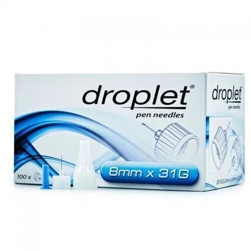 Голки для інсулінових шприц-ручок Droplet 8 мм х 31G, 100 шт. від компанії Інтернет-магазин медтехніки і товарів для здоров'я - фото 1