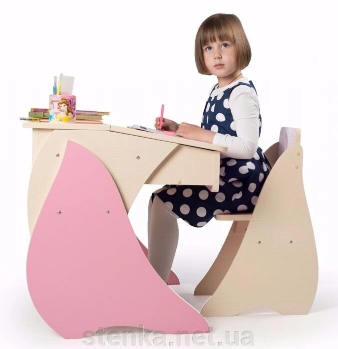 Дитяча Парта + стілець розумничка (рожевий) від компанії SportStenkaUA Шведська стінка, спортивний куточок з виробництва, Київ - фото 1
