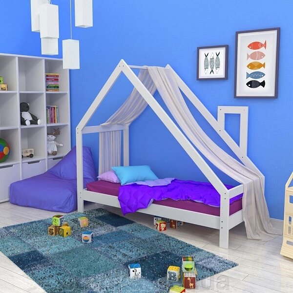 Дитяче ліжко будиночком Біле 190х80 см від компанії SportStenkaUA Шведська стінка, спортивний куточок з виробництва, Київ - фото 1