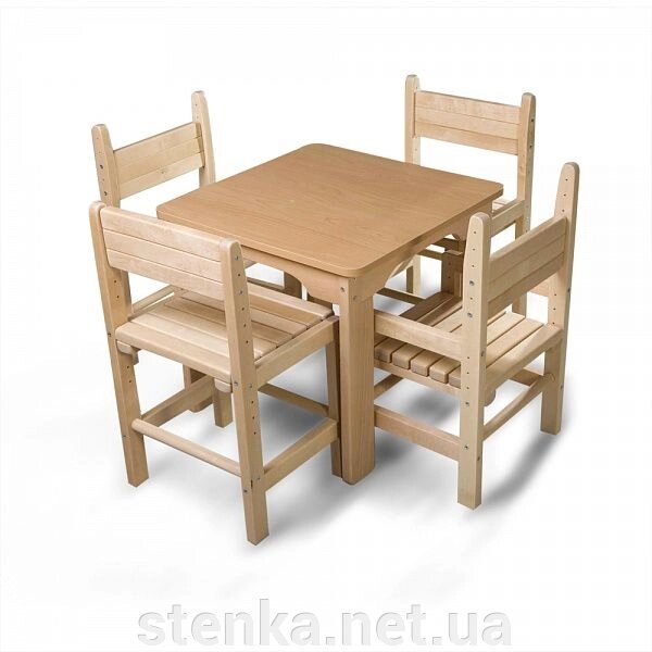 Дитячий столик і 4 стільчика (бук) від компанії SportStenkaUA Шведська стінка, спортивний куточок з виробництва, Київ - фото 1