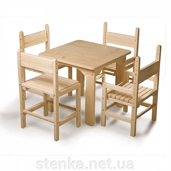 Дитячий столик і 4 стільчика (сосна) від компанії SportStenkaUA Шведська стінка, спортивний куточок з виробництва, Київ - фото 1