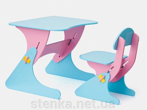 Дитячий зростаючий стілець і стіл від року рожево-бірюзовий від компанії SportStenkaUA Шведська стінка, спортивний куточок з виробництва, Київ - фото 1
