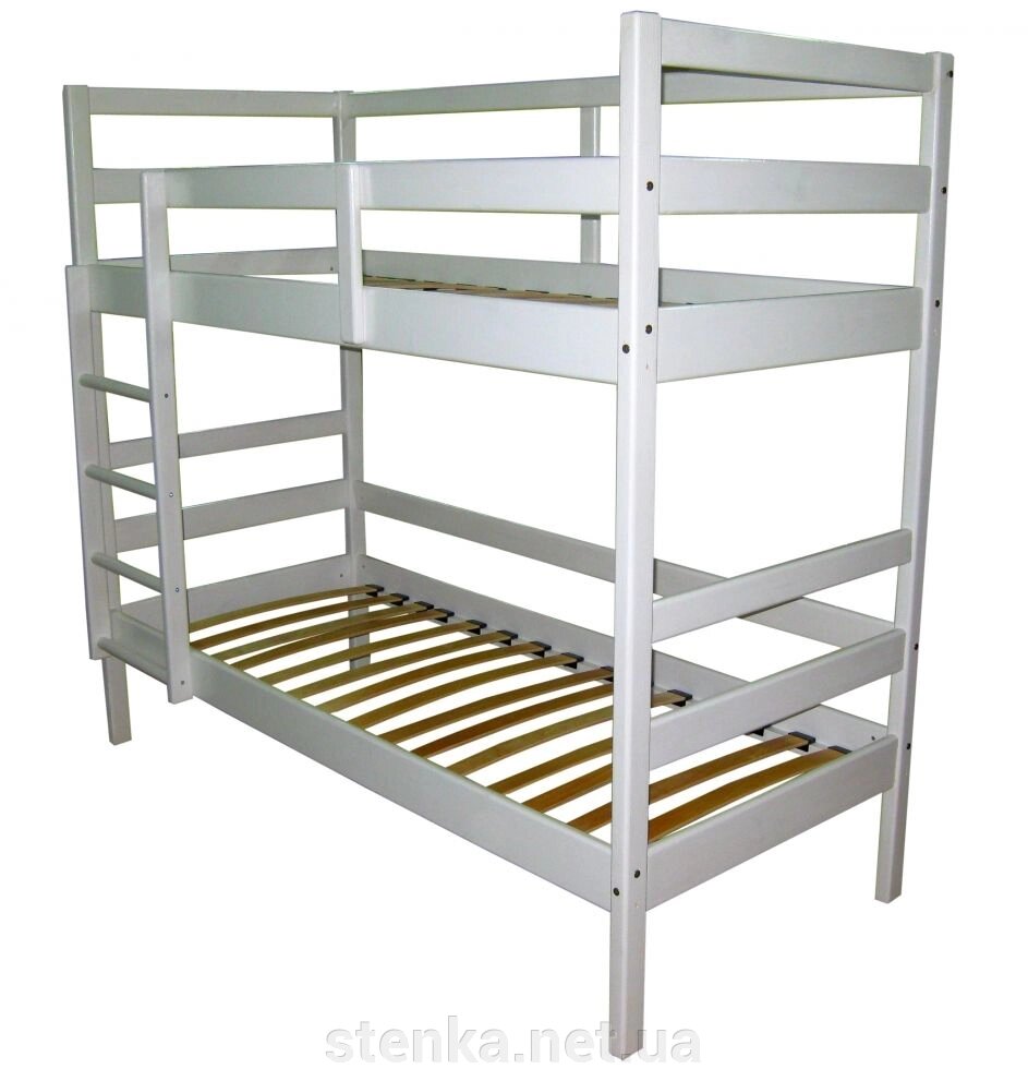 Двох'ярусне ліжко з бука в білому кольорі 190х80 см від компанії SportStenkaUA Шведська стінка, спортивний куточок з виробництва, Київ - фото 1