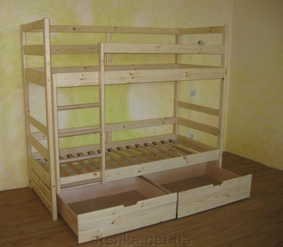 Двох'ярусне ліжко з дерева "Корсар" з ящиками від компанії SportStenkaUA Шведська стінка, спортивний куточок з виробництва, Київ - фото 1