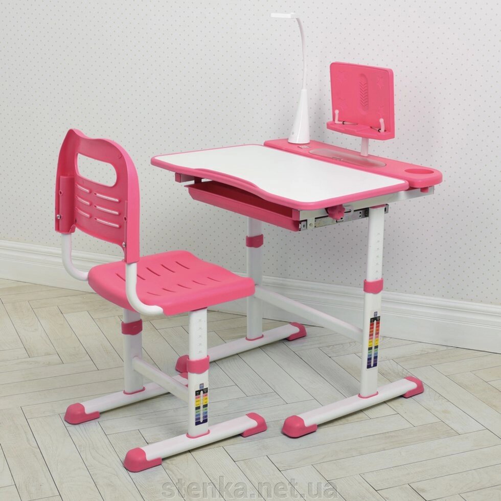 Стіл парта і стілець - трансформери, ЛІД лампа, і підставка, рожевий - замовити