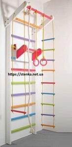 Шведська стінка з дитячим турничком h230 cm (біла з кольоровими елементами)