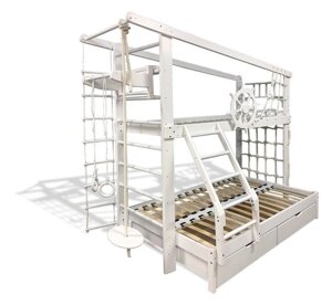 Ліжко двоярусне з ящиками тримісна біла Спортивна