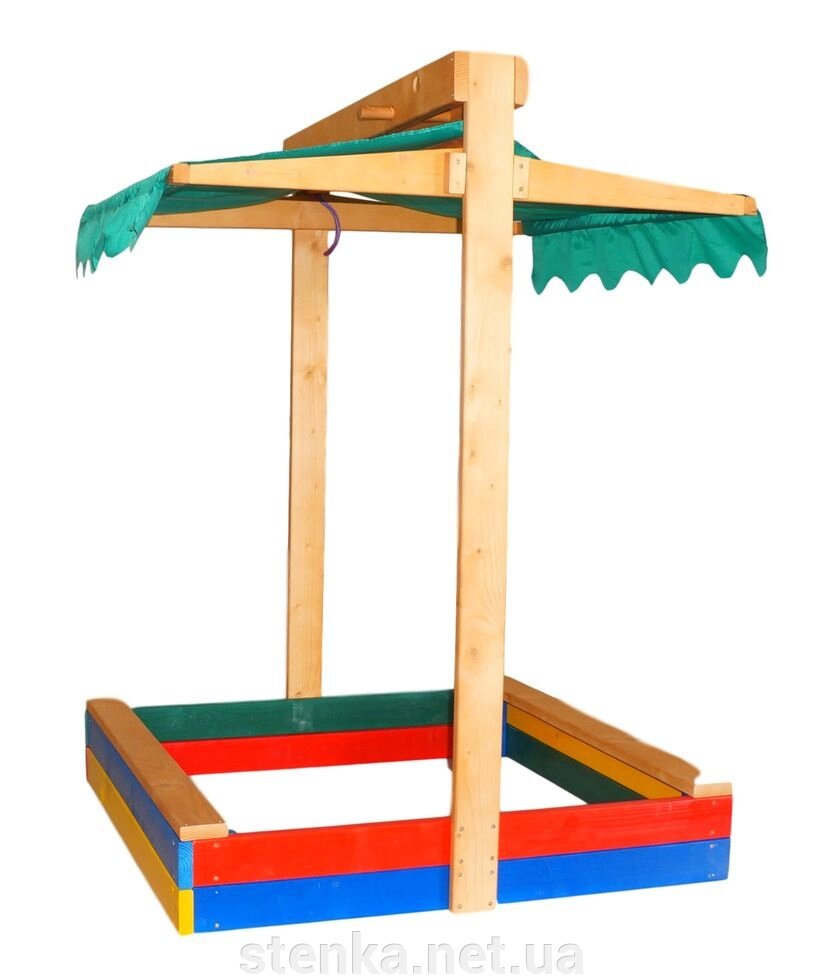 Дитяча пісочниця 100х100 см з дахом (кольорова основа) - характеристики
