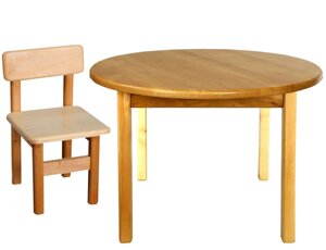 Дитячий дерев'яний столик з круглою стільницею і стілець Вільха
