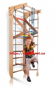 Шведська стінка в квартиру з дерева з дитячим турніком (рукоходом) 220 * 240 см