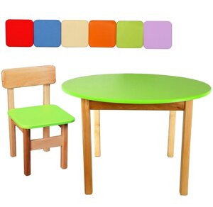 Дитячий дерев'яний столик круглий і дитячий стільчик, колір різний,
