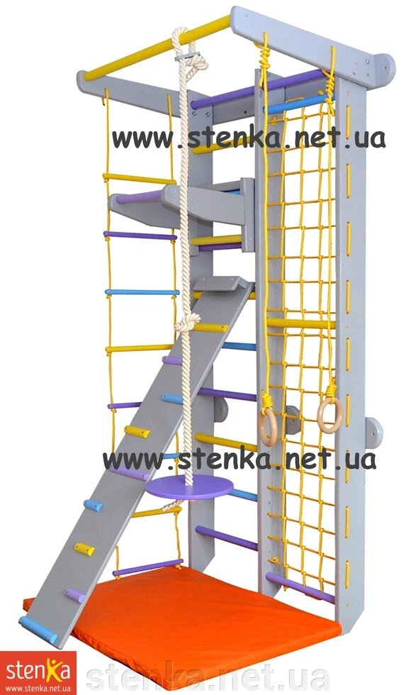 Шведська стінка Подвійна в сірому кольорі з дошкою і турничком від компанії SportStenkaUA Шведська стінка, спортивний куточок з виробництва, Київ - фото 1