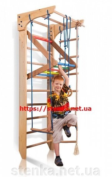 Шведська стінка в квартиру з дерева з дитячим турніком (рукоходом) 220 * 240 см від компанії SportStenkaUA Шведська стінка, спортивний куточок з виробництва, Київ - фото 1