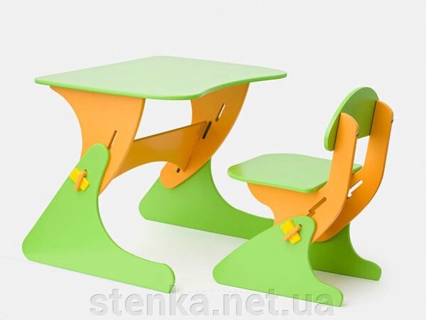 Стіл і стілець для малюка з регулюванням висоти оранжево-салатовий від компанії SportStenkaUA Шведська стінка, спортивний куточок з виробництва, Київ - фото 1