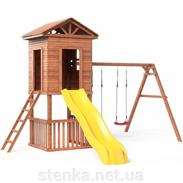 Вуличний дитячий майданчик Будиночок із дерева з гіркою від компанії SportStenkaUA Шведська стінка, спортивний куточок з виробництва, Київ - фото 1