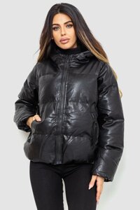 Куртка жіноча з екошкіри на синтепоні, колір чорний, 129R0719