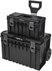Ящик для інструментів 2 секції YATO на 2-х колесах, 855х425х645 мм, з пластика, висувна ручка