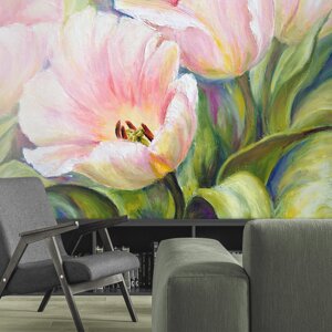 Фотошпалери фреска квіти "Рожеві тюльпани"