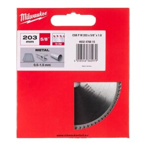 Пиляльний диск для металу Milwaukee Ø203х5/8"х1.6 мм, 70 зуб. (4932478815)