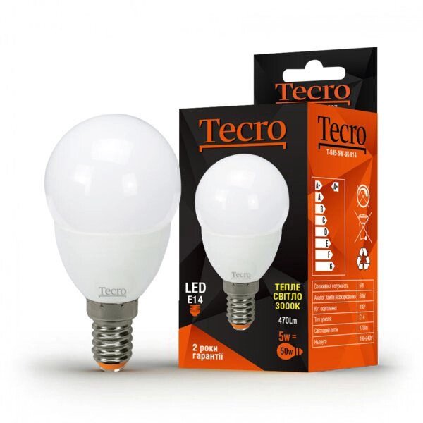 Лампа світлодіодна E14 TG45 5 Вт - 3K Tecro T-G45 від компанії магазин Водяний - фото 1