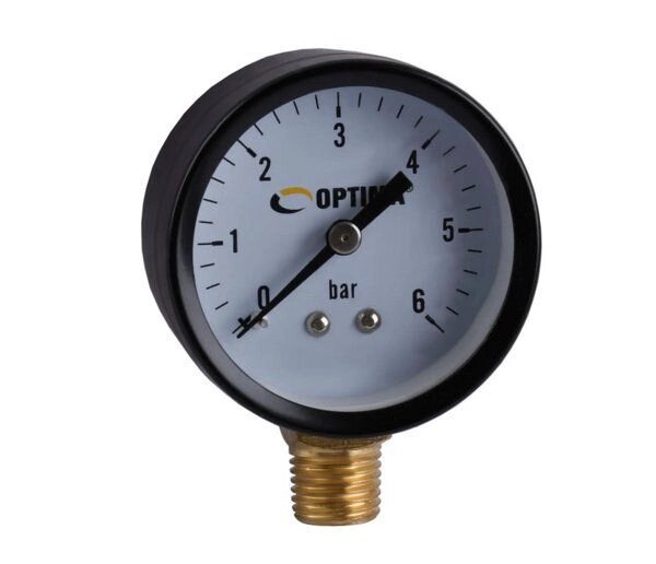 Манометр для вимірювання тиску води 6 бар Optima d50 вертикальний 1/4" від компанії магазин Водяний - фото 1