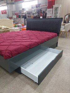 Ліжко з шухлядами - мʼяка спинка, сірий глянець розмір 160.200 см