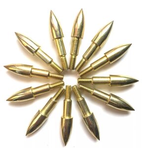 Гострий сталевий наконечник для стріли діаметр 7,6 мм вага 6,5 грам 25 штук різьблення 6,2 мм золотий колір