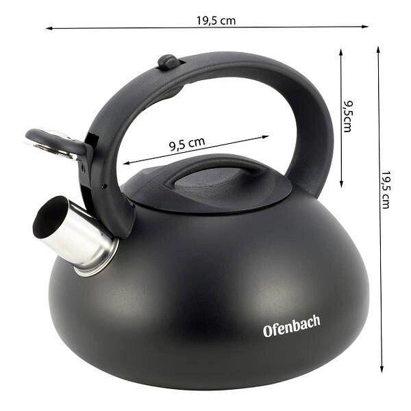 Чайник Ofenbach Чорний 2.5 л з нержавіючої сталі зі свистком і нейлоно від компанії Artiv - Інтернет-магазин - фото 1