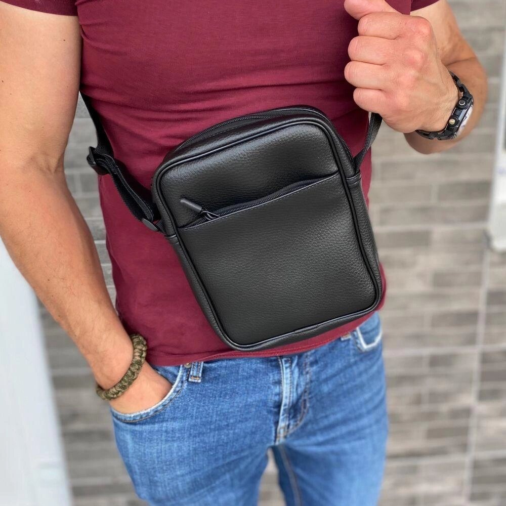 Чоловіча невелика сумка барсетка через плече чорна PU-екошкіра від компанії Artiv - Інтернет-магазин - фото 1