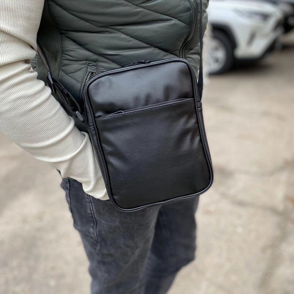 Чоловіча середня сумка барсетка, месенджер чоловічий чорний екошкіра від компанії Artiv - Інтернет-магазин - фото 1