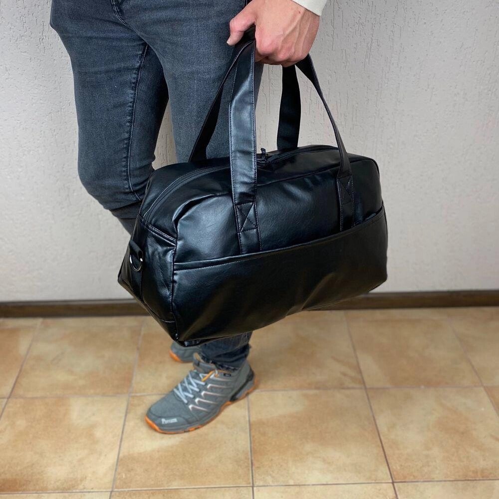 Чоловіча сумка дорожня спортивна невелика зручна чорна екошкіра від компанії Artiv - Інтернет-магазин - фото 1