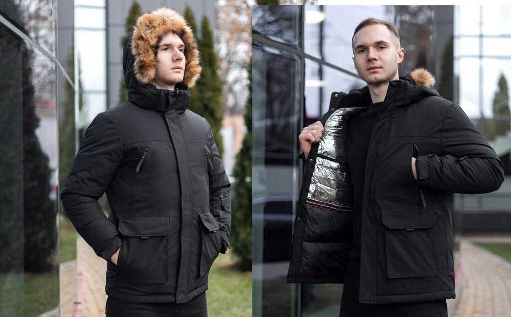 Чоловіча зимова парка чорна, зимова куртка з відбивачем від компанії Artiv - Інтернет-магазин - фото 1