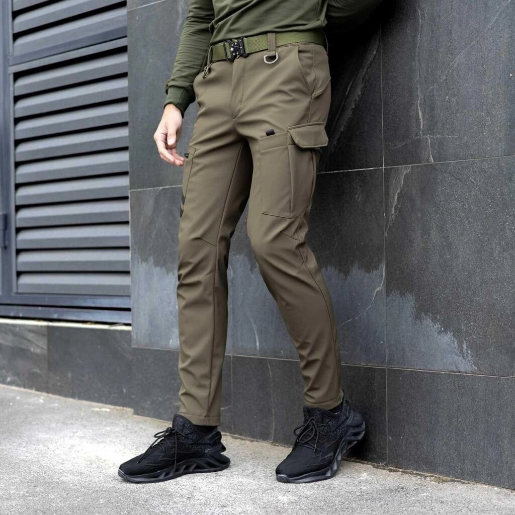 Чоловічі брюки softshell khaki теплі, штани чоловічі хекі зима від компанії Artiv - Інтернет-магазин - фото 1