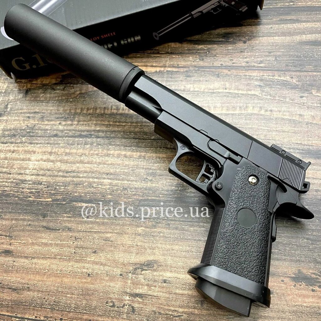 Дитячий металевий пістолет з глушником Colt на пульках / Пистолет від компанії Artiv - Інтернет-магазин - фото 1