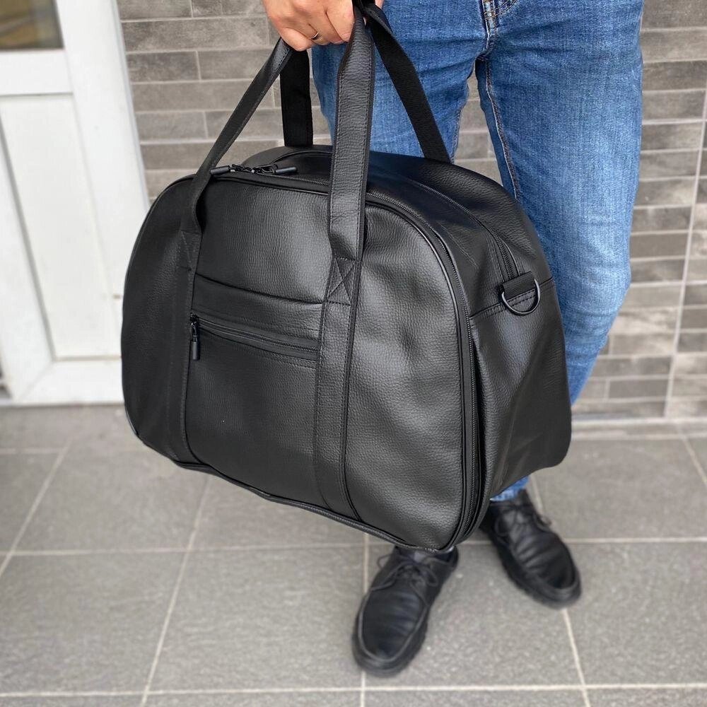 Дорожня спортивна велика сумка чорна екошкіра від компанії Artiv - Інтернет-магазин - фото 1