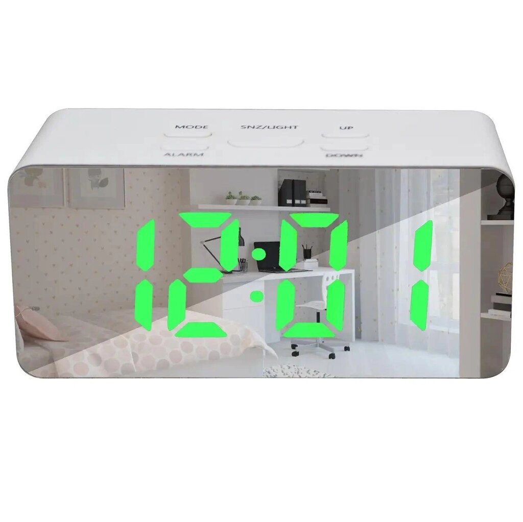 Дзеркальний LED годинник з будильником та термометром DS-3658L White (зелен від компанії Artiv - Інтернет-магазин - фото 1