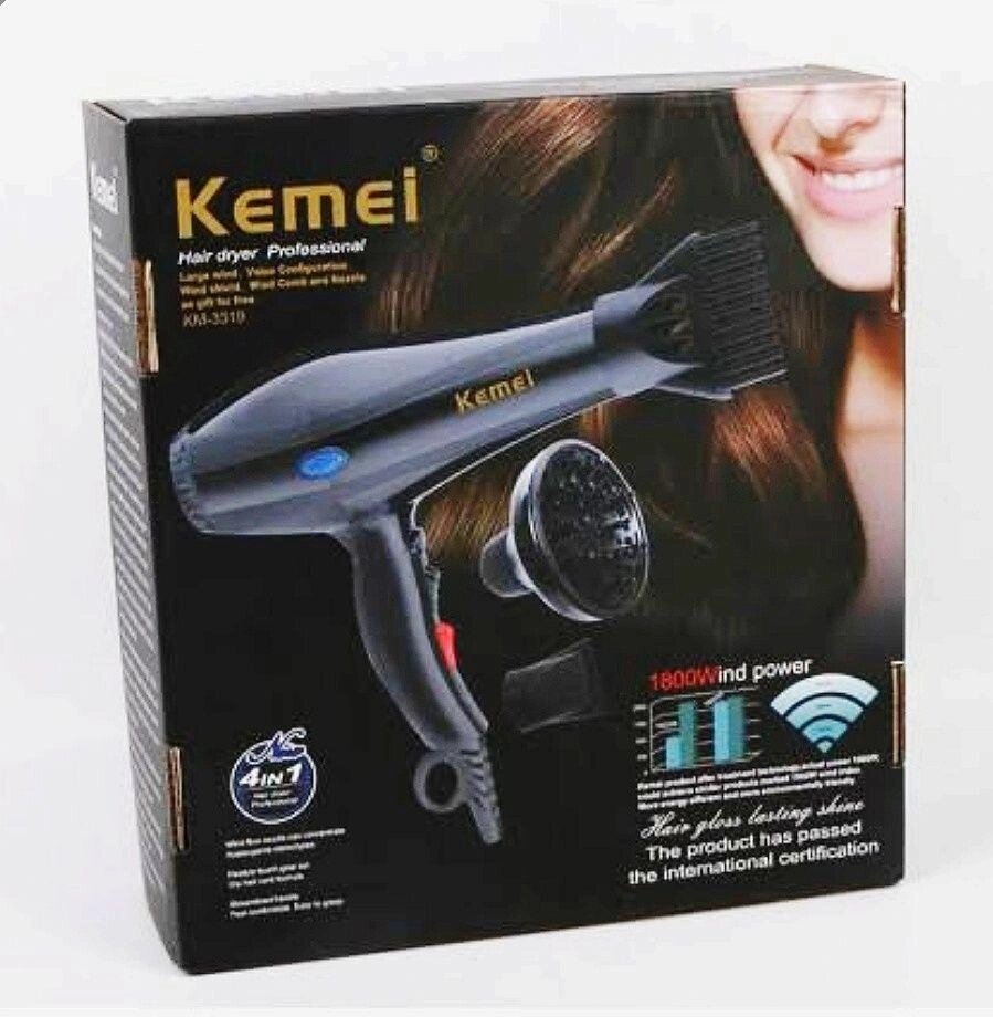 Фен для волосся професійний і домашній KEMEI KM-3319 1800W від компанії Artiv - Інтернет-магазин - фото 1