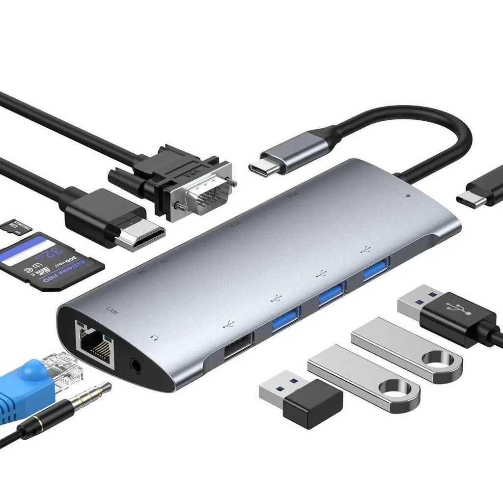GIISSMO USB C Hub, док-станція 11 в 1 з 4K-HDMI, VGA, USB-C 100W PD від компанії Artiv - Інтернет-магазин - фото 1