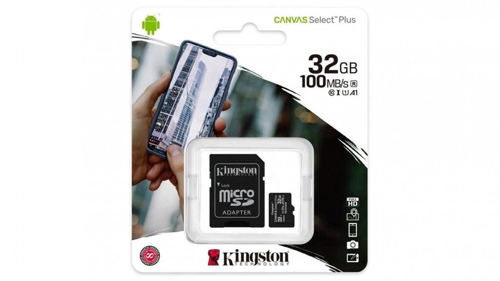 Карта пам&#x27, яті microSDHCKingston 32GB Canvas Select Plus Adapter (43071) від компанії Artiv - Інтернет-магазин - фото 1