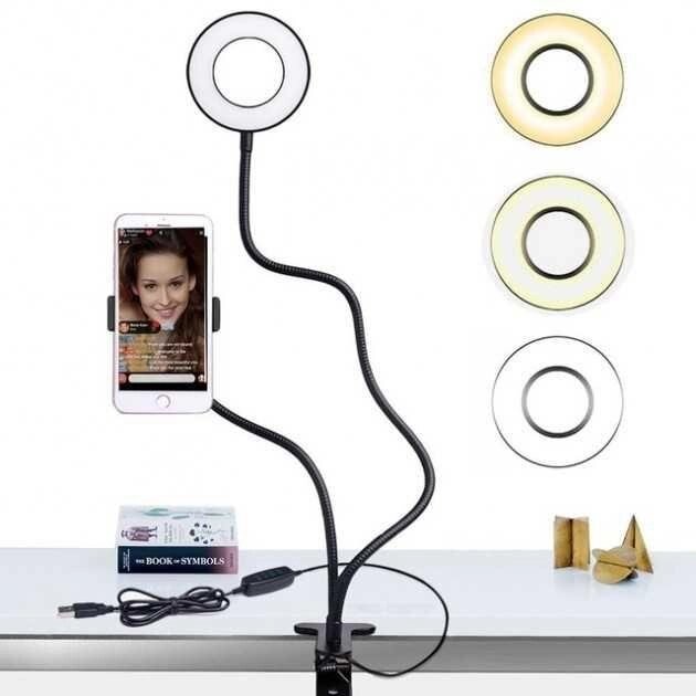 Кільцева лампа на прищіпці + тримач для телефона настільний від компанії Artiv - Інтернет-магазин - фото 1