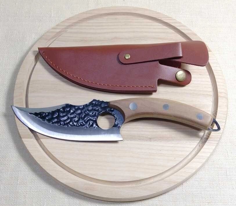 Кований обробний ніж для дому та відпочинку на природі зі шкіряним чохлом від компанії Artiv - Інтернет-магазин - фото 1