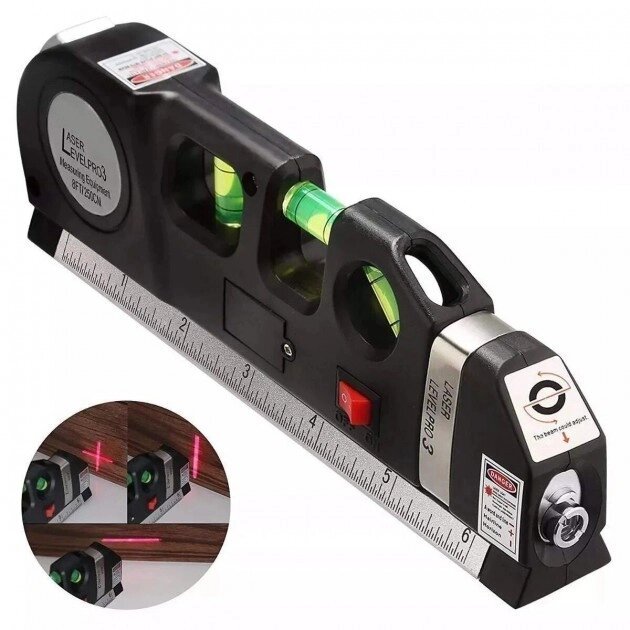 Лазерний рівень із вбудованою рулеткою Laser Level Pro 3 Чорний від компанії Artiv - Інтернет-магазин - фото 1
