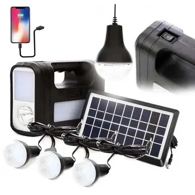 Ліхтар ручний + зарядна станція +сонячна панель і 3 лампи GD-Lite 8017 від компанії Artiv - Інтернет-магазин - фото 1