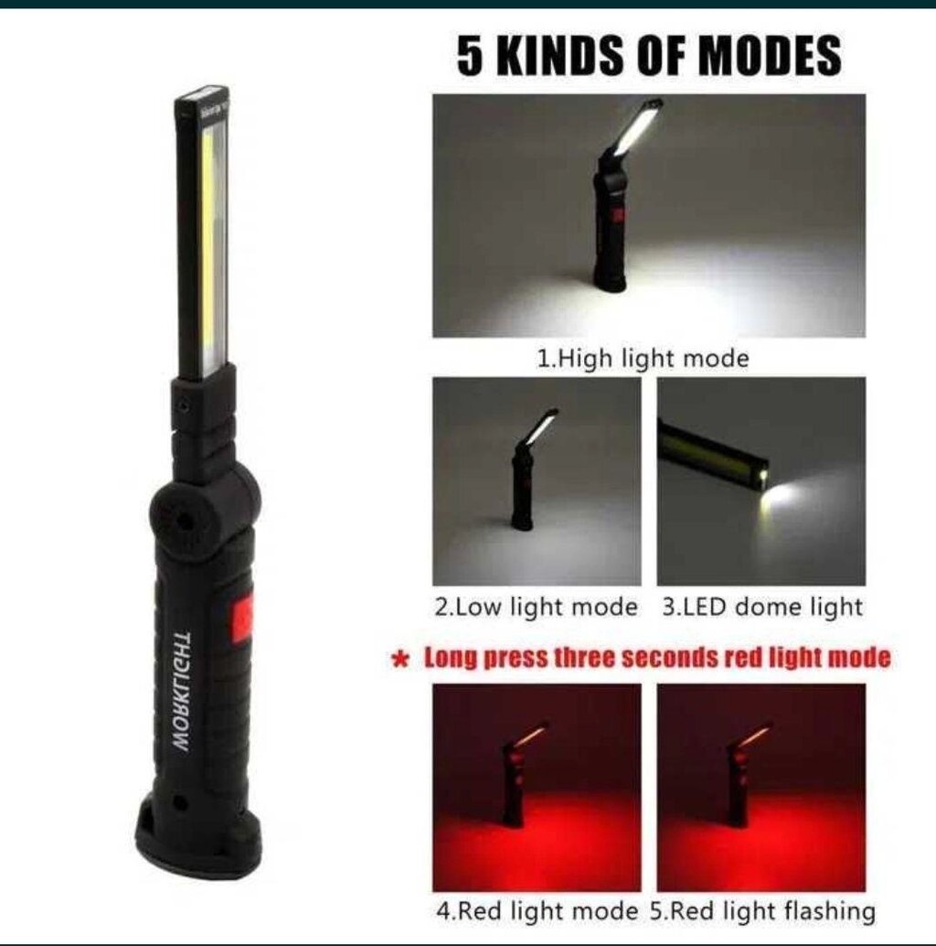 Ліхтар W-51 — SMD+COB, W-52-S поворот 180°, магніт, затискач, акумулятор від компанії Artiv - Інтернет-магазин - фото 1